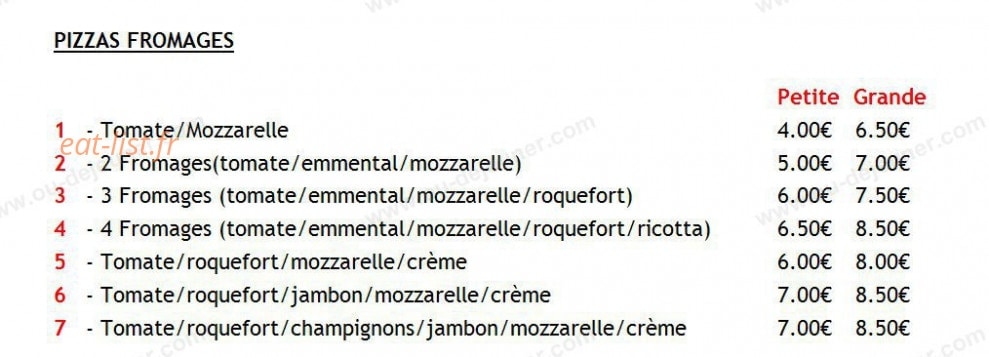 Planet'Pizza — carte page 1