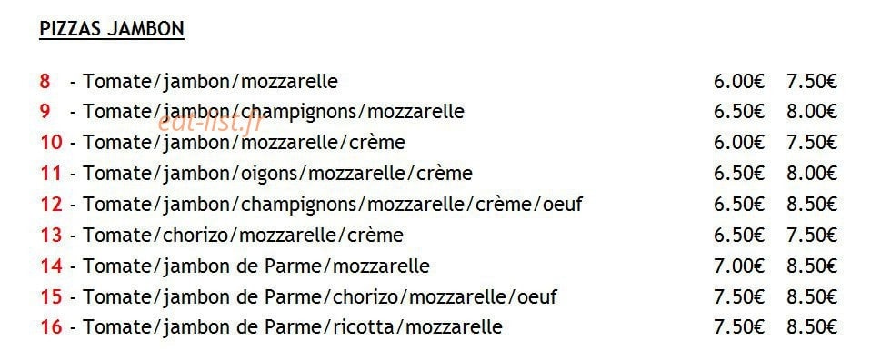 Planet'Pizza — carte page 2
