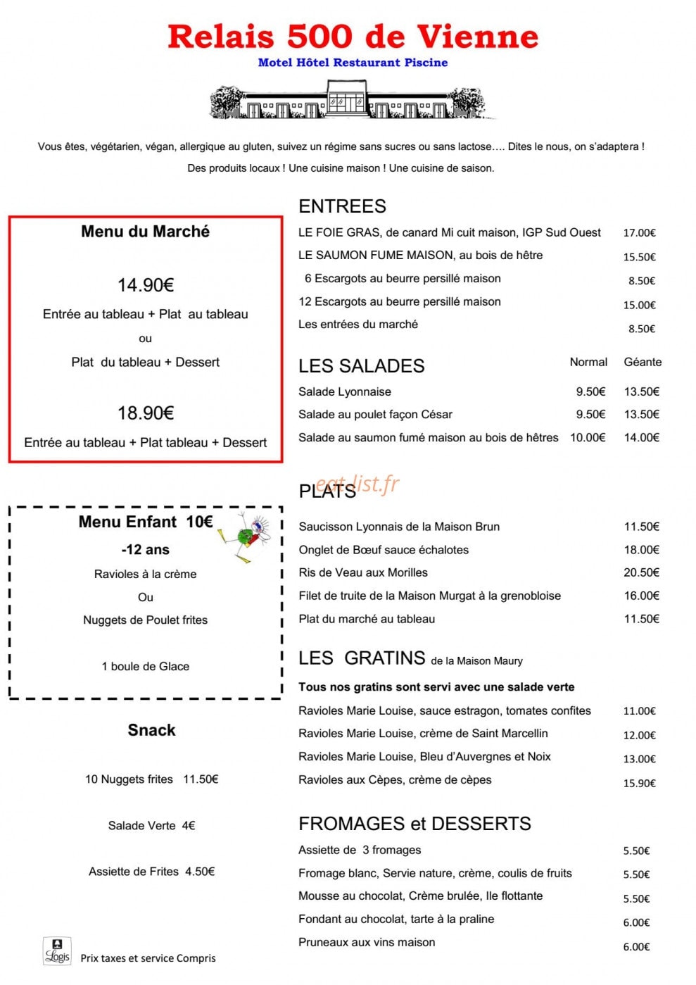 Le Restaurant du Relais 500 — carte page 1
