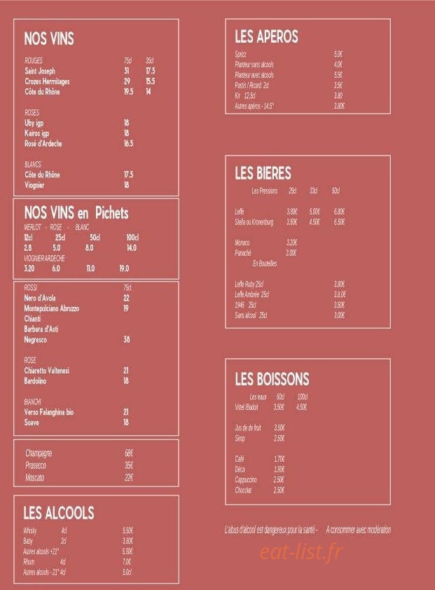 Carte et menu de Impasto Pizzeria Cucina à Reventin Vaugris — Les vins, bières et boissons,...
