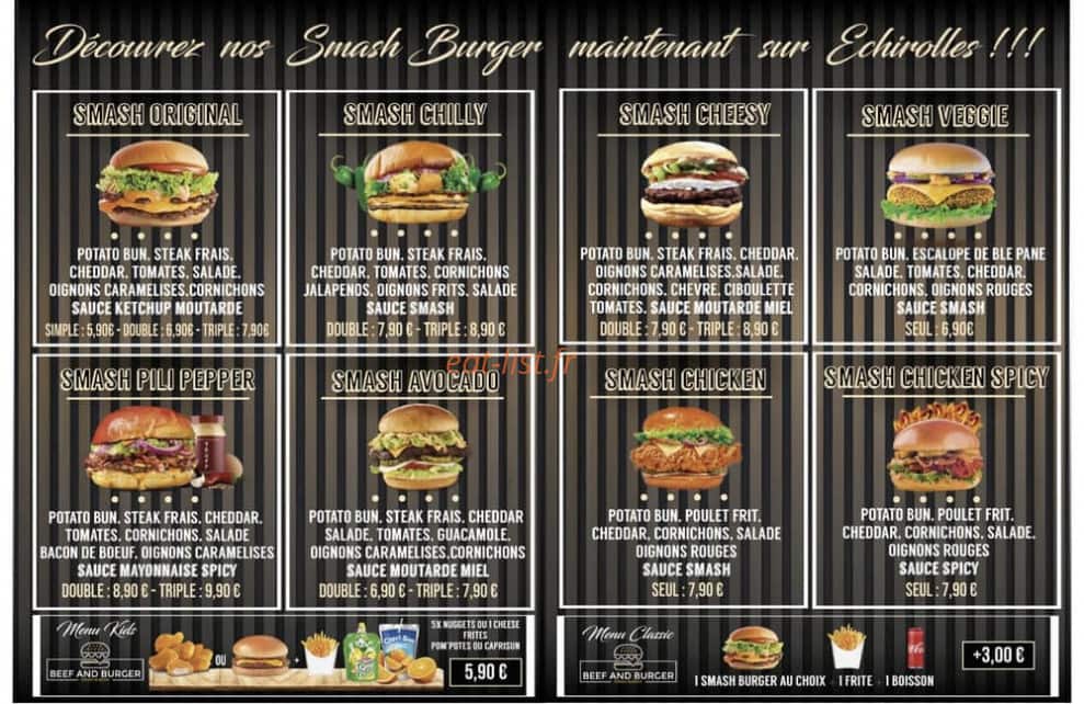 Beef & Burger — carte page 1