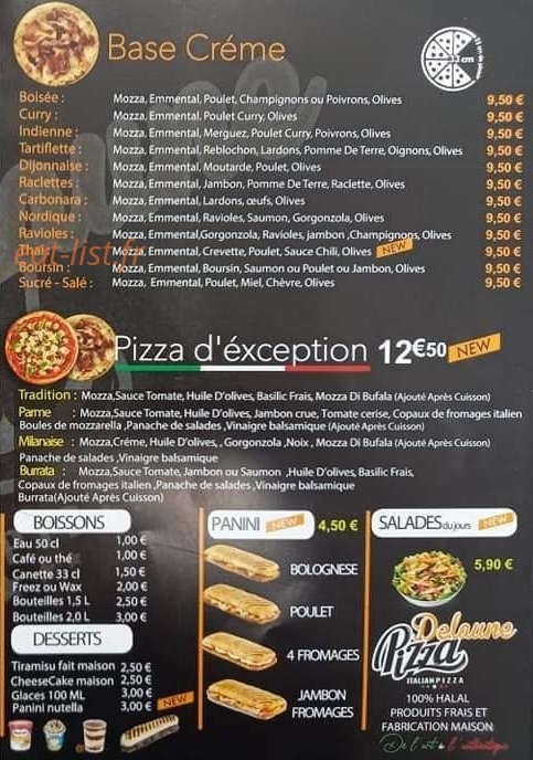 Delaune Pizza — carte page 3