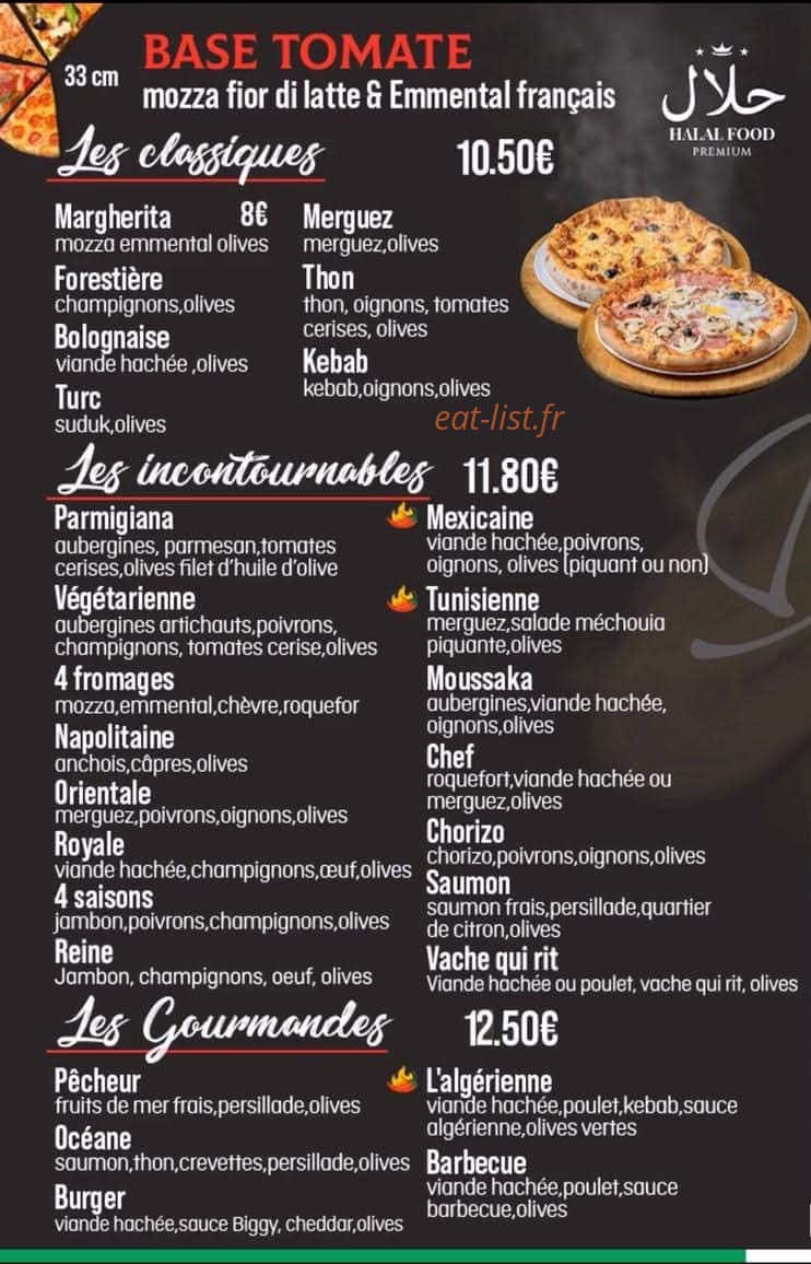 Carte et menu de Delaune Pizza à Echirolles — Pizzas base tomate
