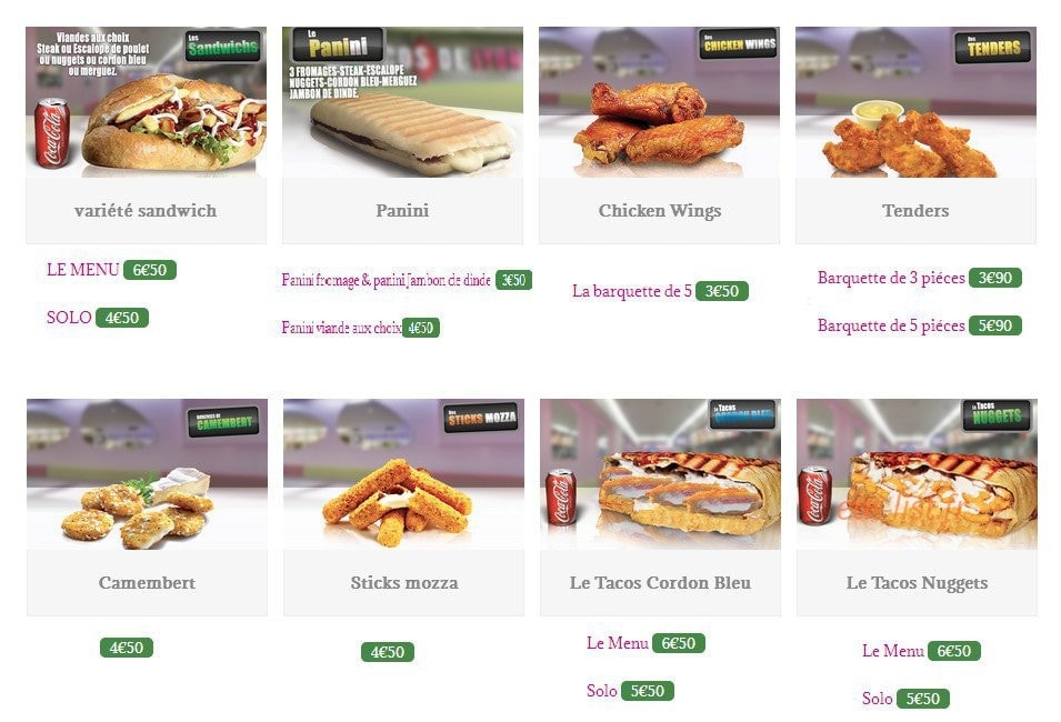 Le Tacos de Lyon — carte page 1