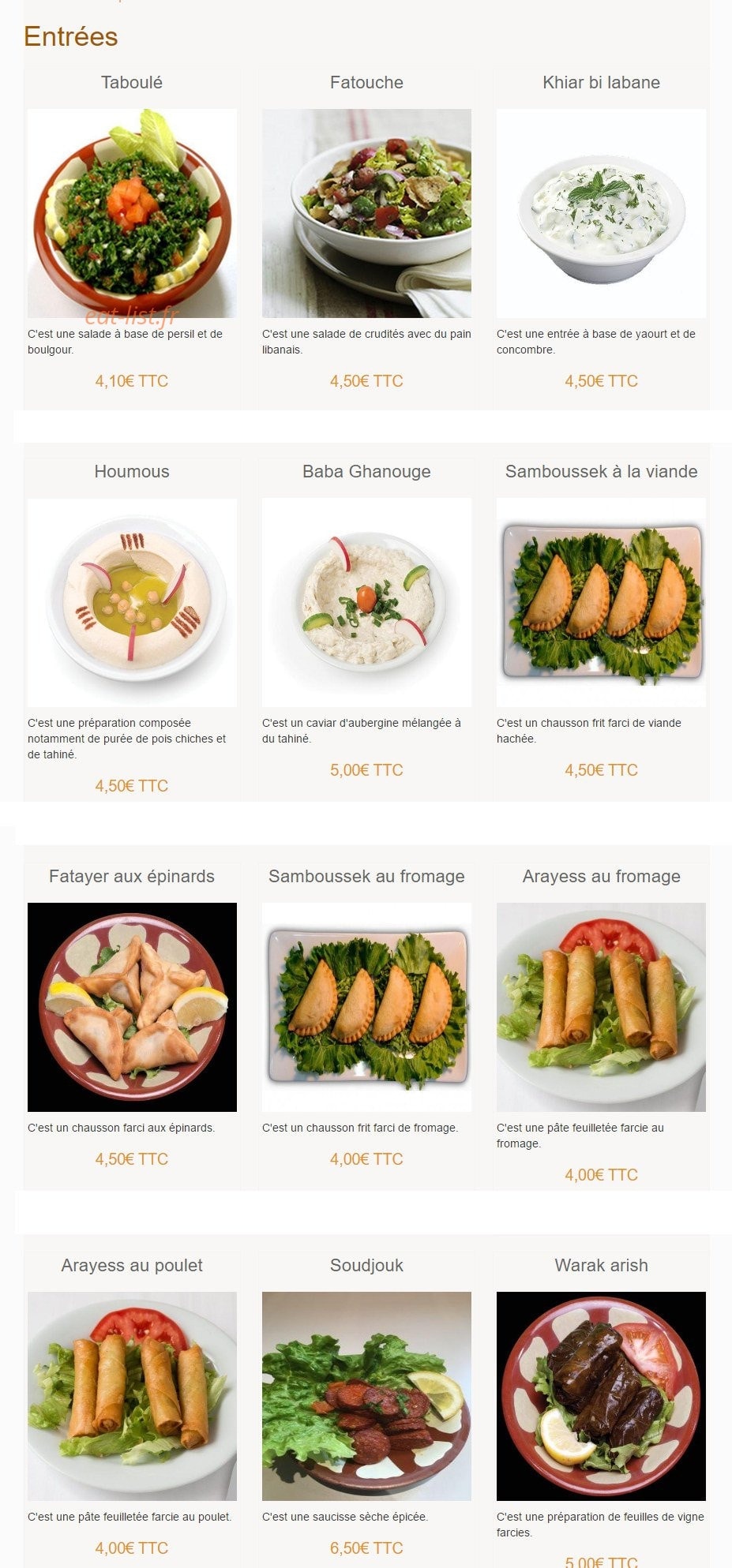Les Saveurs Libanaises — carte page 1