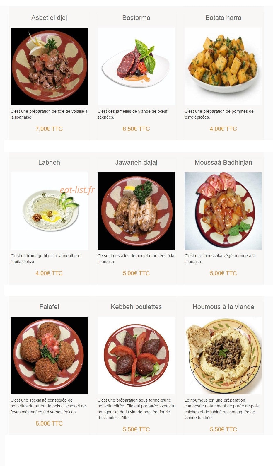 Les Saveurs Libanaises — carte page 2