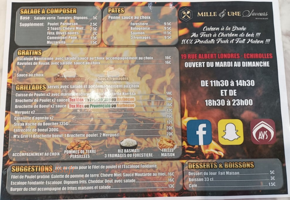 Mille et Une Saveurs — carte page 1