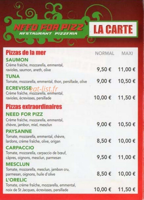 Need For pizza — carte page 2