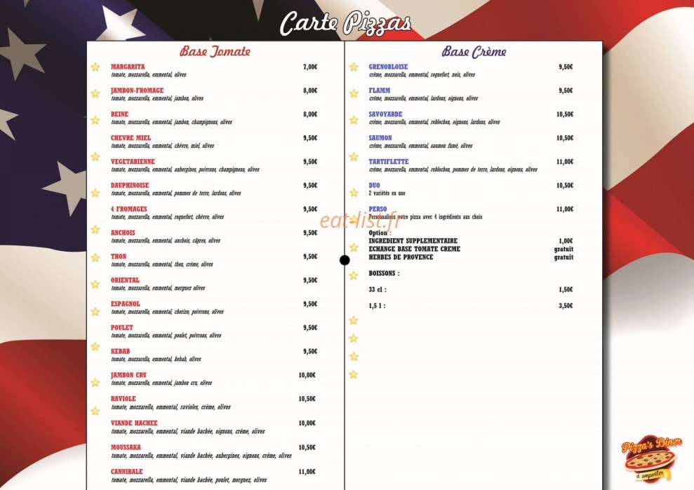 Pizza's Diner — carte page 1
