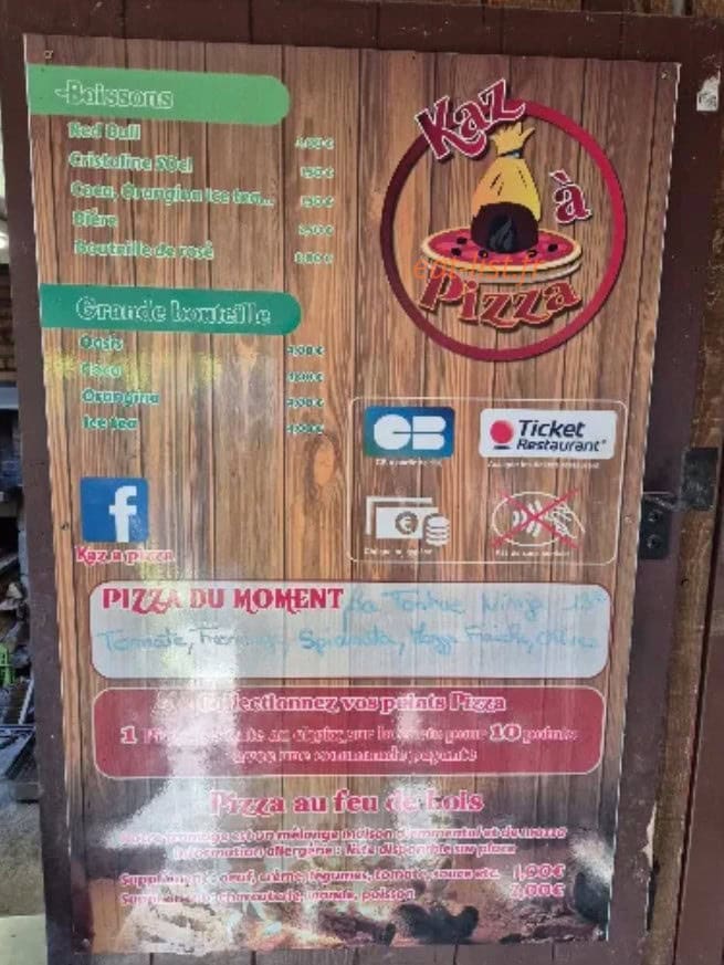 Carte et menu de Kaz'A Pizza à Les Cotes d'Arey — Boissons, bouteilles...