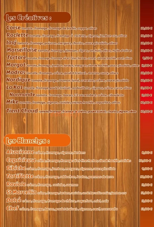 Kaz'A Pizza — carte page 1