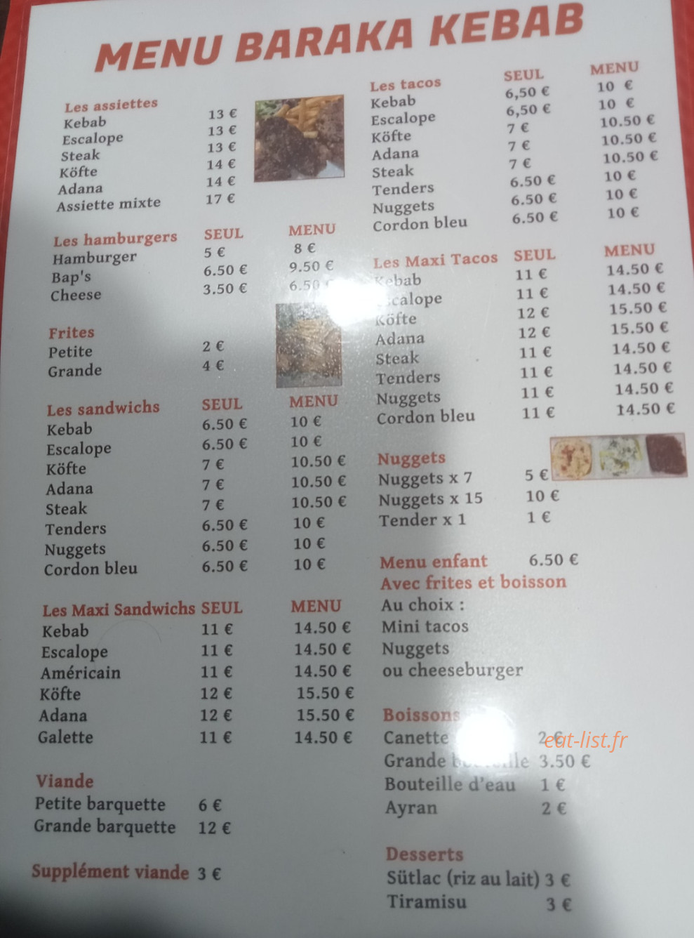 Baraka Kebab — carte page 1