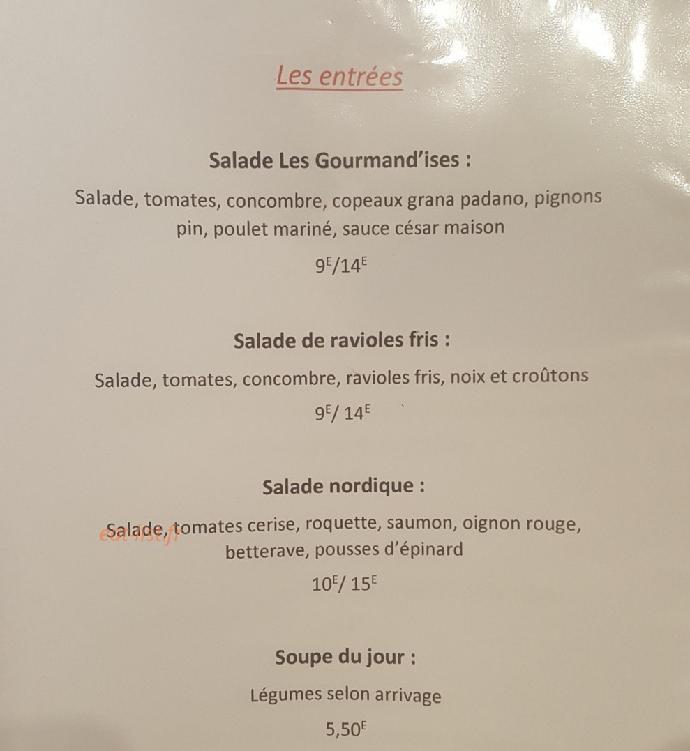 Les Gourmand'ises — carte page 1