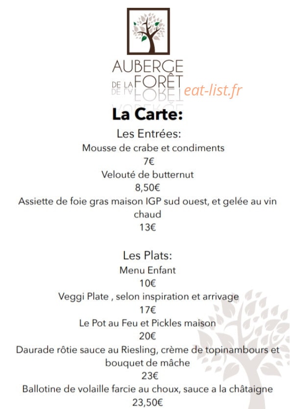 Auberge de la Forêt — carte page 1