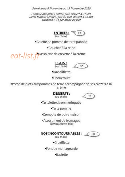 Carte et menu de L' Auberge Du Savel à Clavans en Haut Oisans — La carte