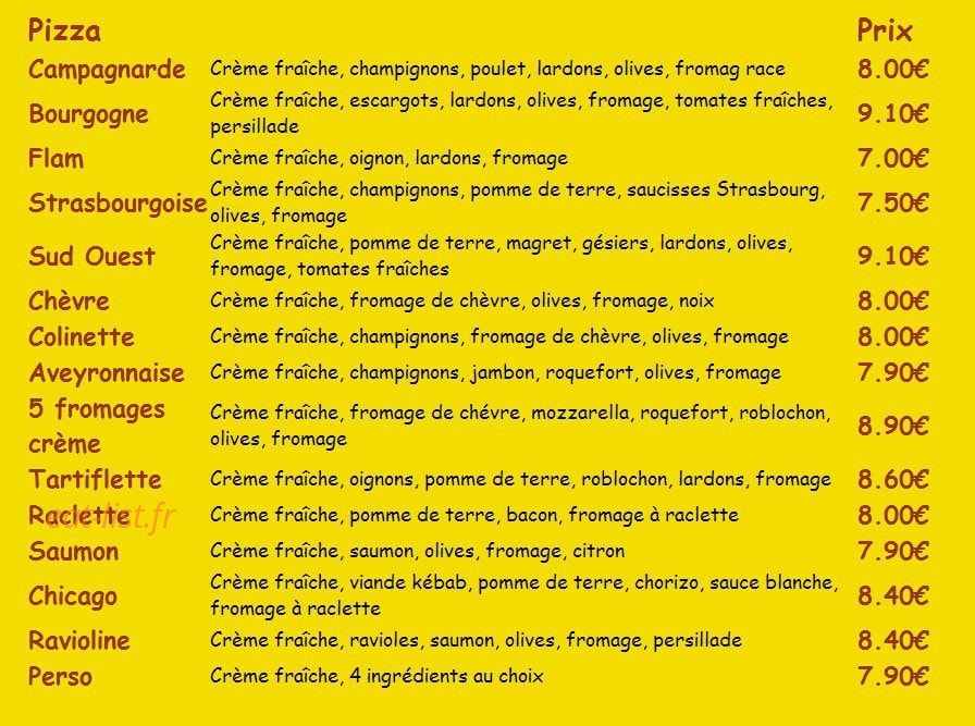 Bella Pizza — carte page 2