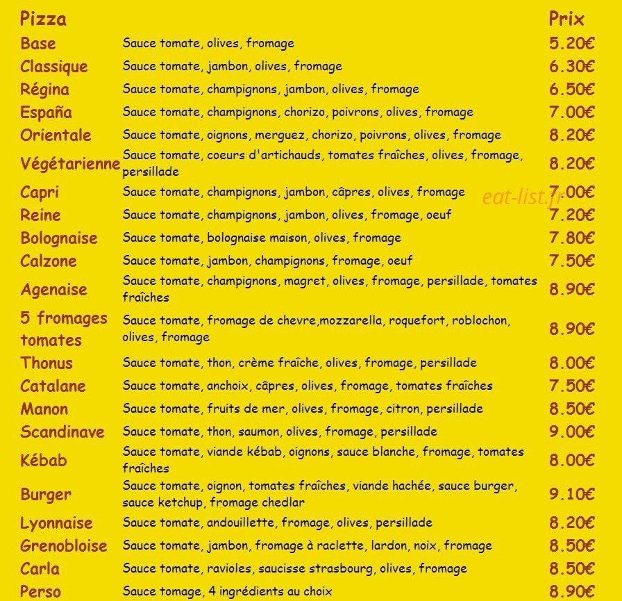 Bella Pizza — carte page 1