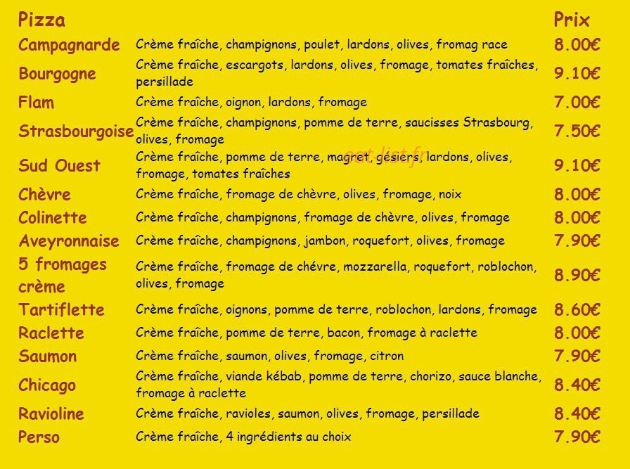 Bella Pizza — carte page 2