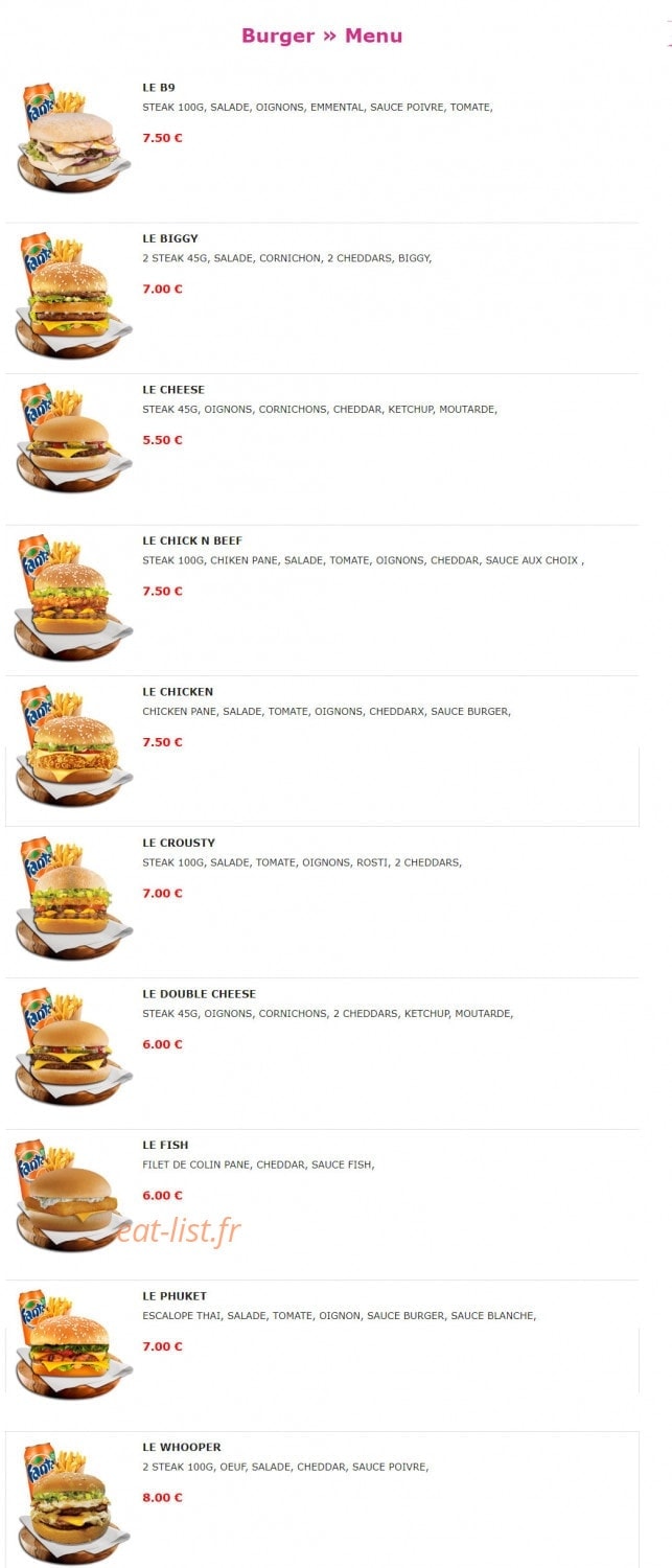 Burger Nine — carte page 8