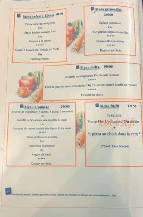Carte et menu de L’annexe by Don Rocco à Salaise sur Sanne — menu enfant, menu grenouille, menu l'annexe....