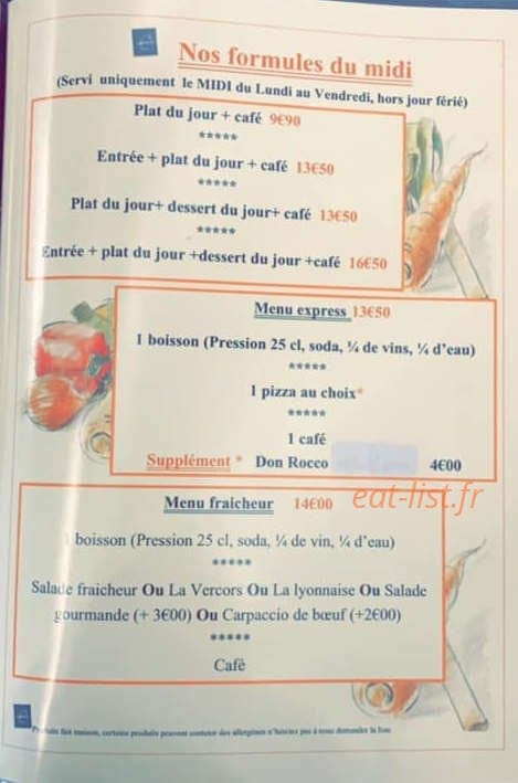 Carte et menu de L’annexe by Don Rocco à Salaise sur Sanne — formules, menu express, menu fraicheur