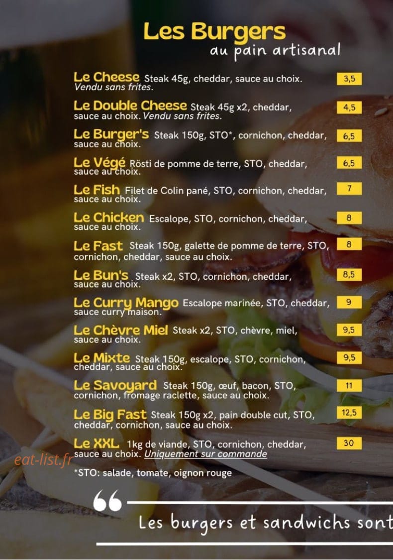 Fast burger's — carte page 2