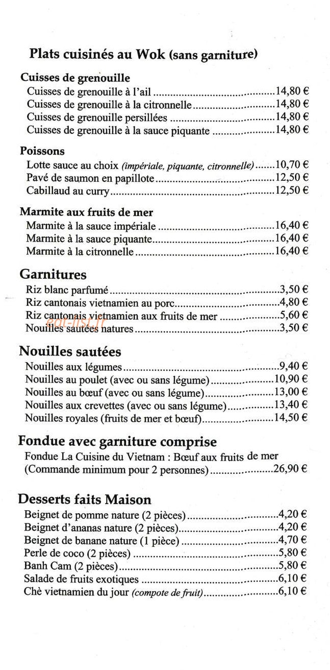 Carte et menu de La Cuisine du Vietnam à Saint Marcellin — Les plats, nouilles, …