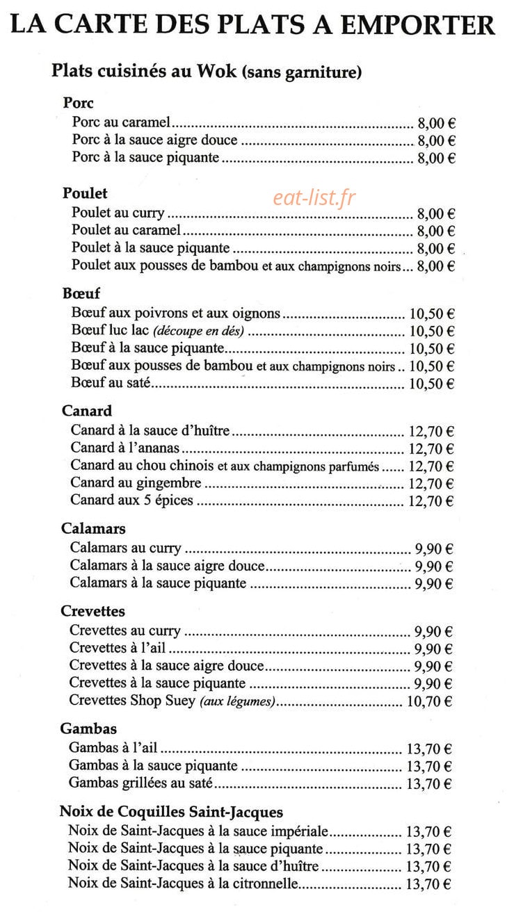 Carte et menu de La Cuisine du Vietnam à Saint Marcellin — Les plats à emporter
