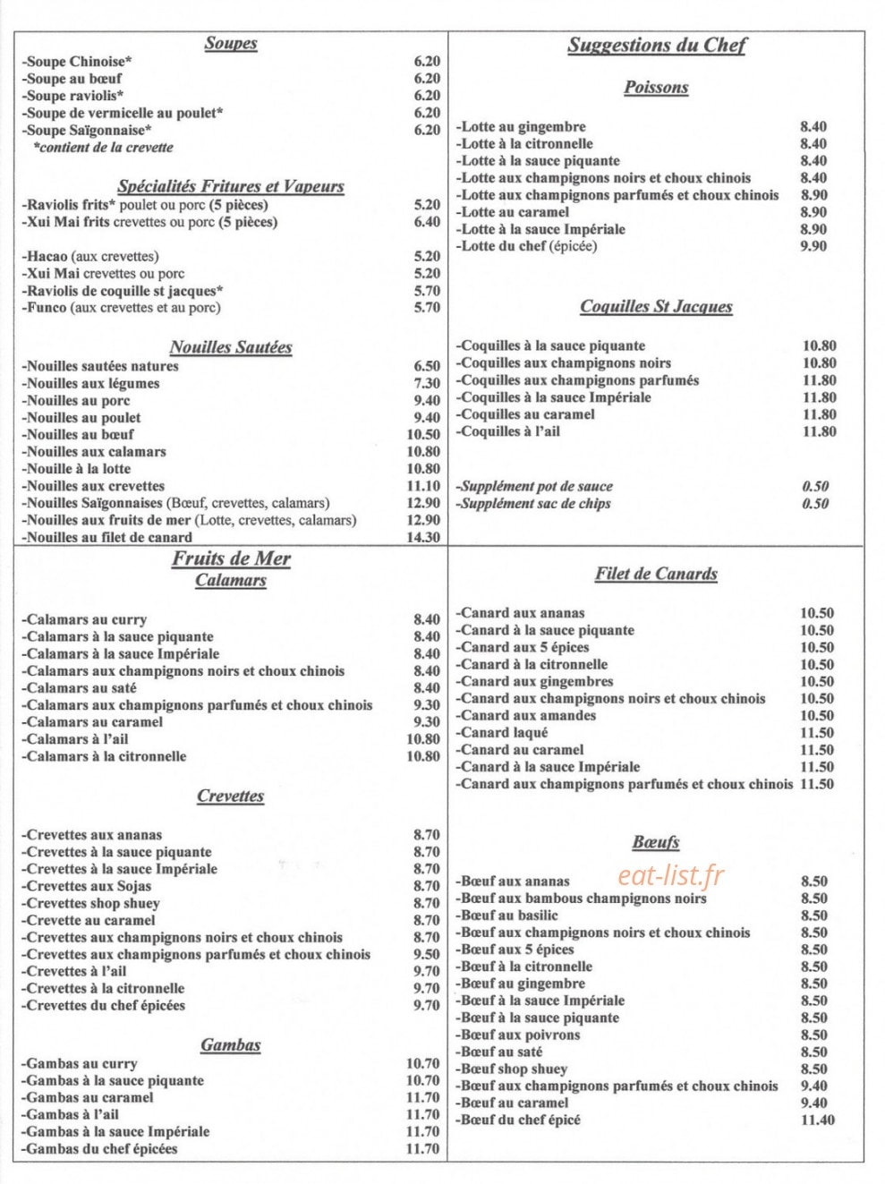 Restaurant Saigon Do — carte page 2