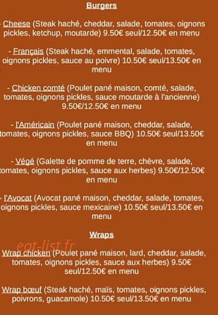 La mylie burger — carte page 1