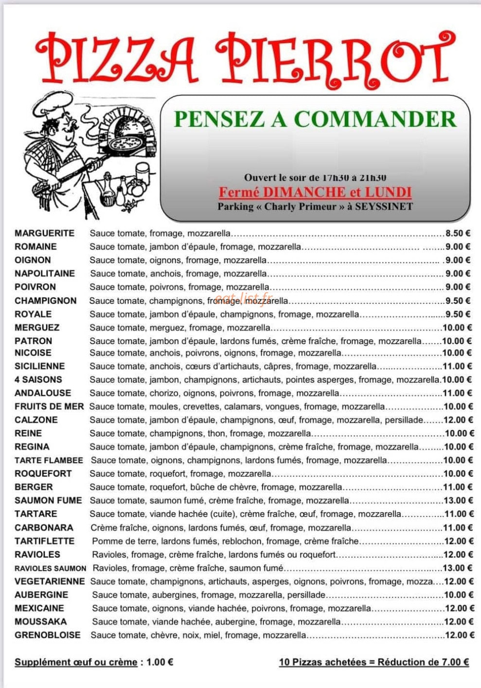 Pizza Pierrot — carte page 1