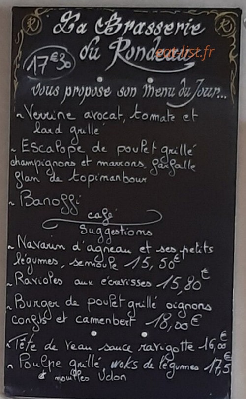 Brasserie du Rondeau — carte page 1