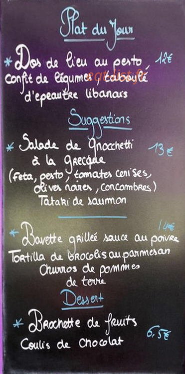 XS Restaurant — carte page 1