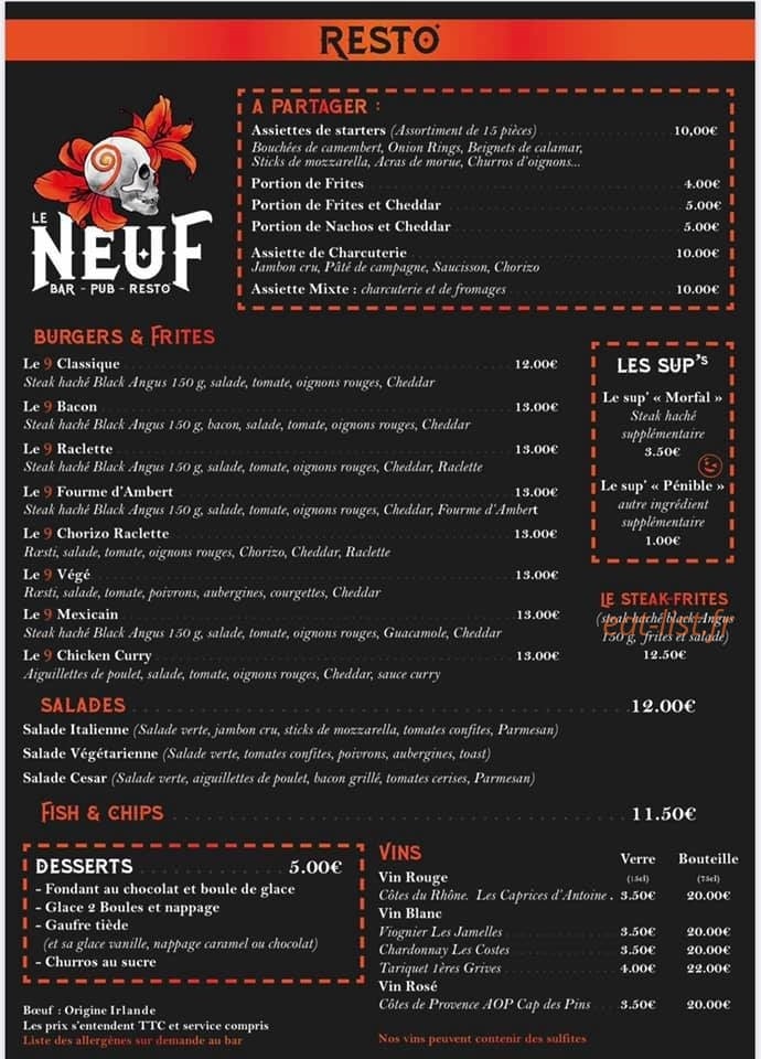 9 Bar Pub Resto' — carte page 1