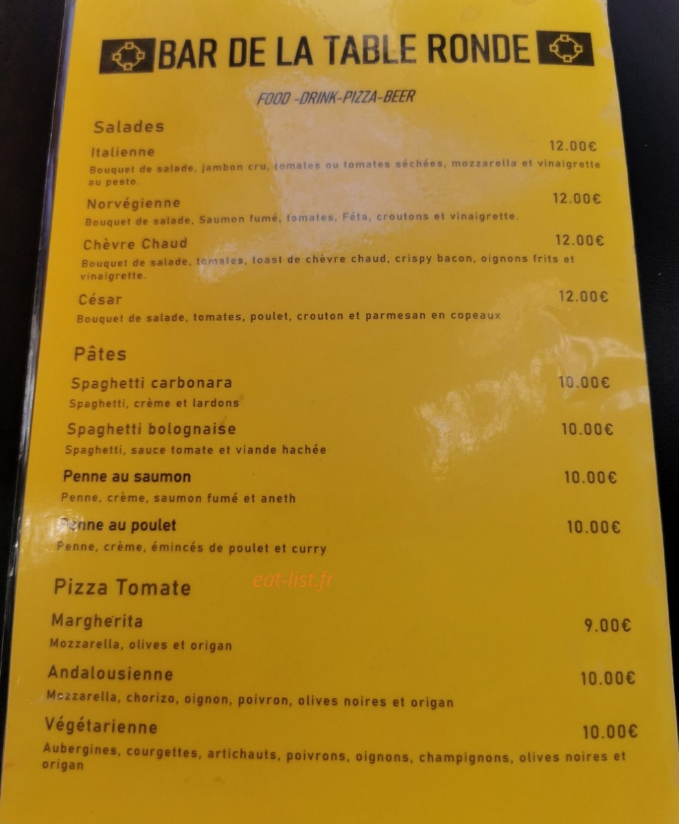 Bar de la Table Ronde — carte page 1