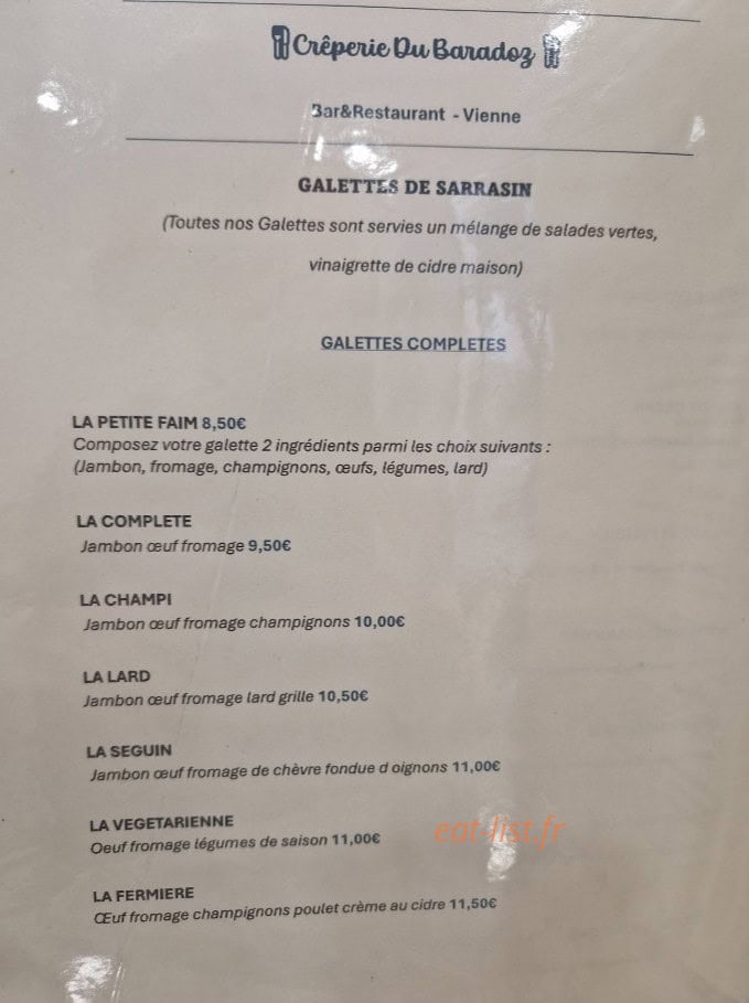 Crêperie Du Baradoz — carte page 3