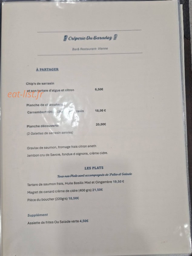 Crêperie Du Baradoz — carte page 1