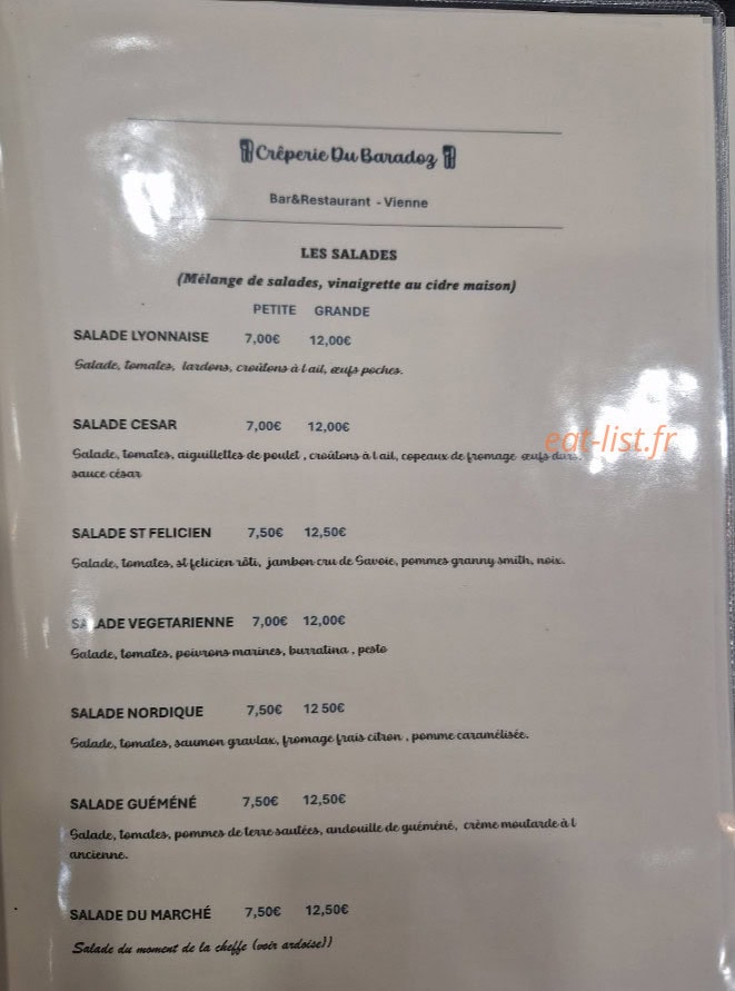 Crêperie Du Baradoz — carte page 2