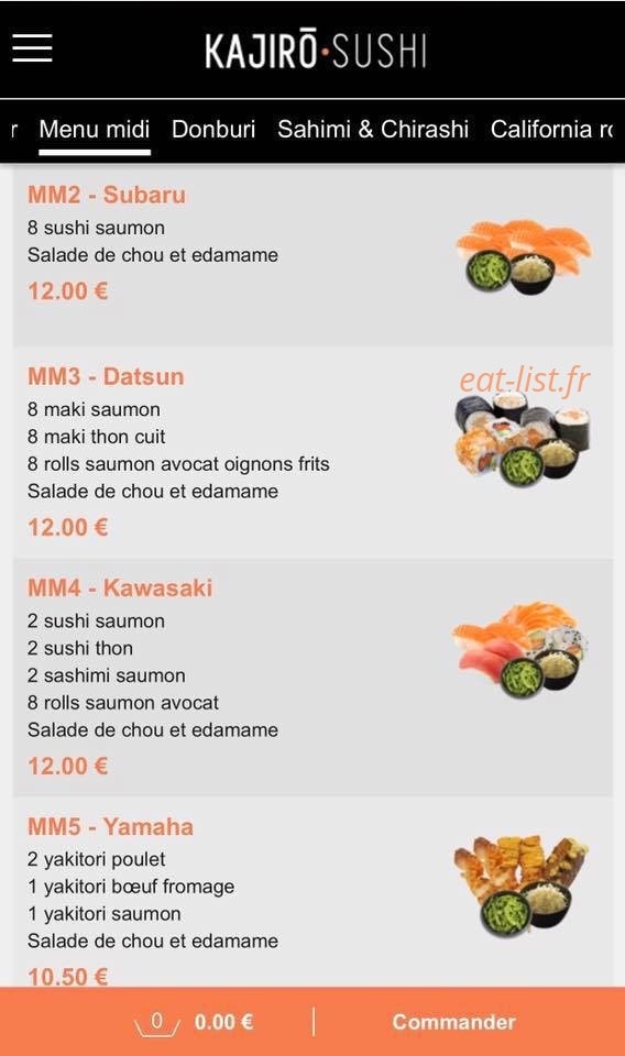 Kajirō sushi — carte page 2