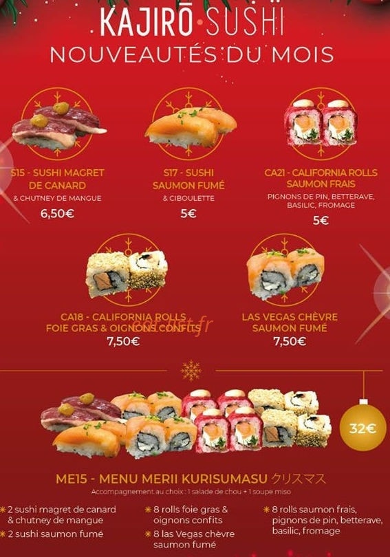 Kajirō sushi — carte page 1