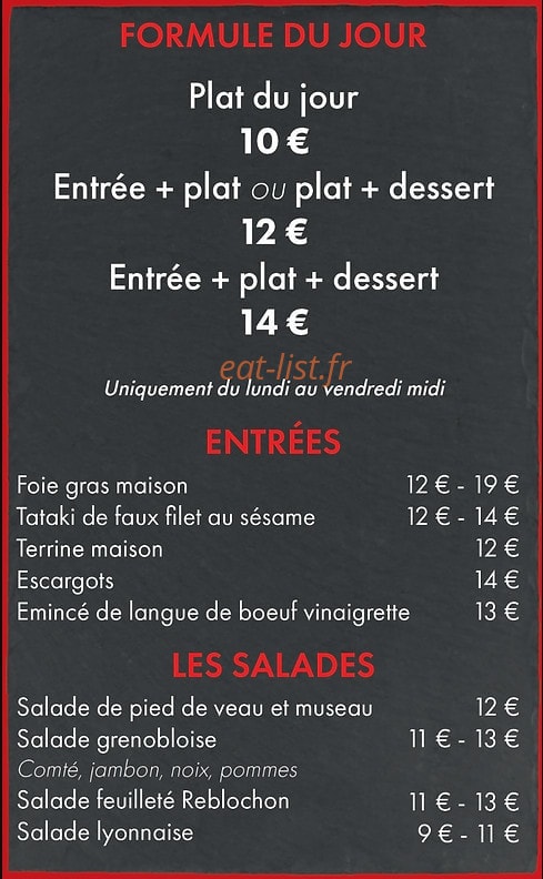 La Brasserie d'Alice — carte page 1