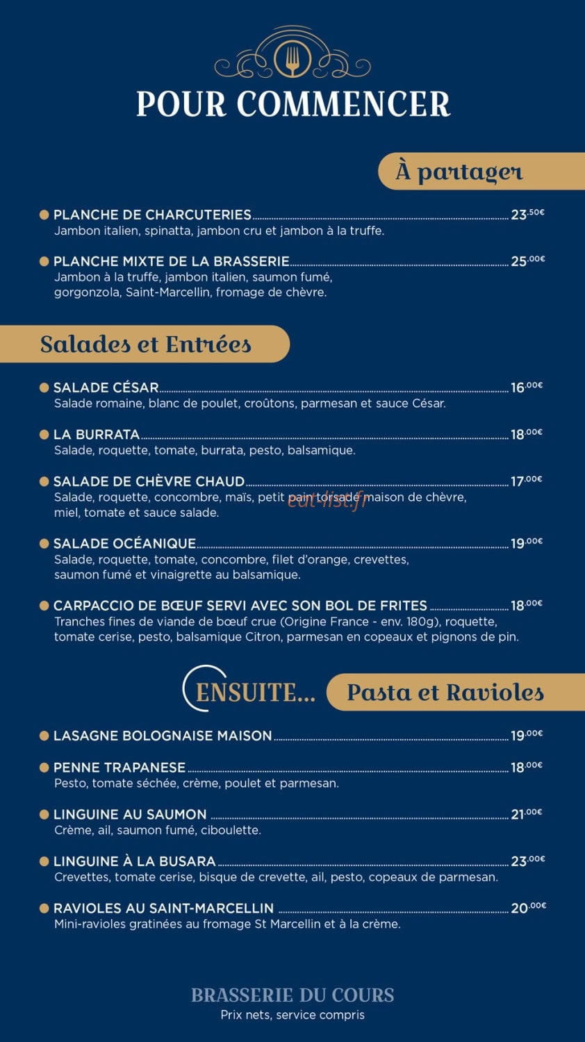 La Brasserie Du Cours — carte page 1