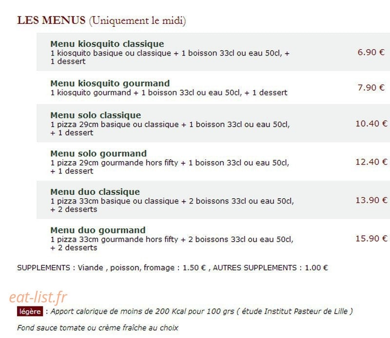 Le Kiosque à Pizzas — carte page 6