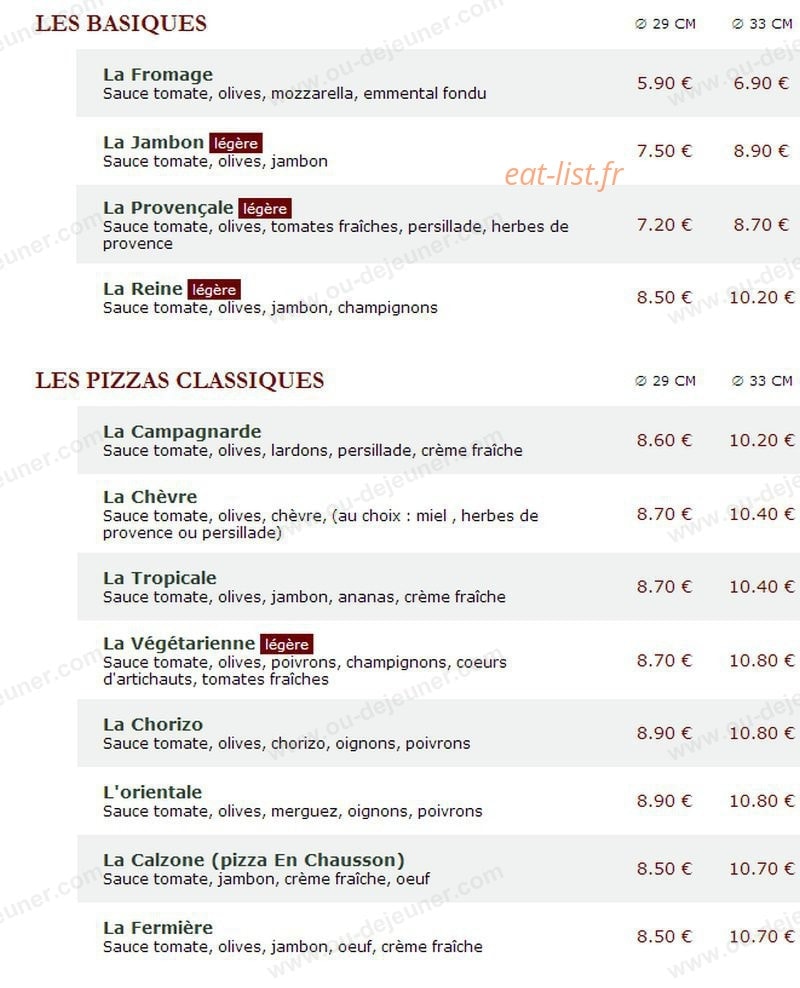 Le Kiosque à Pizzas — carte page 1