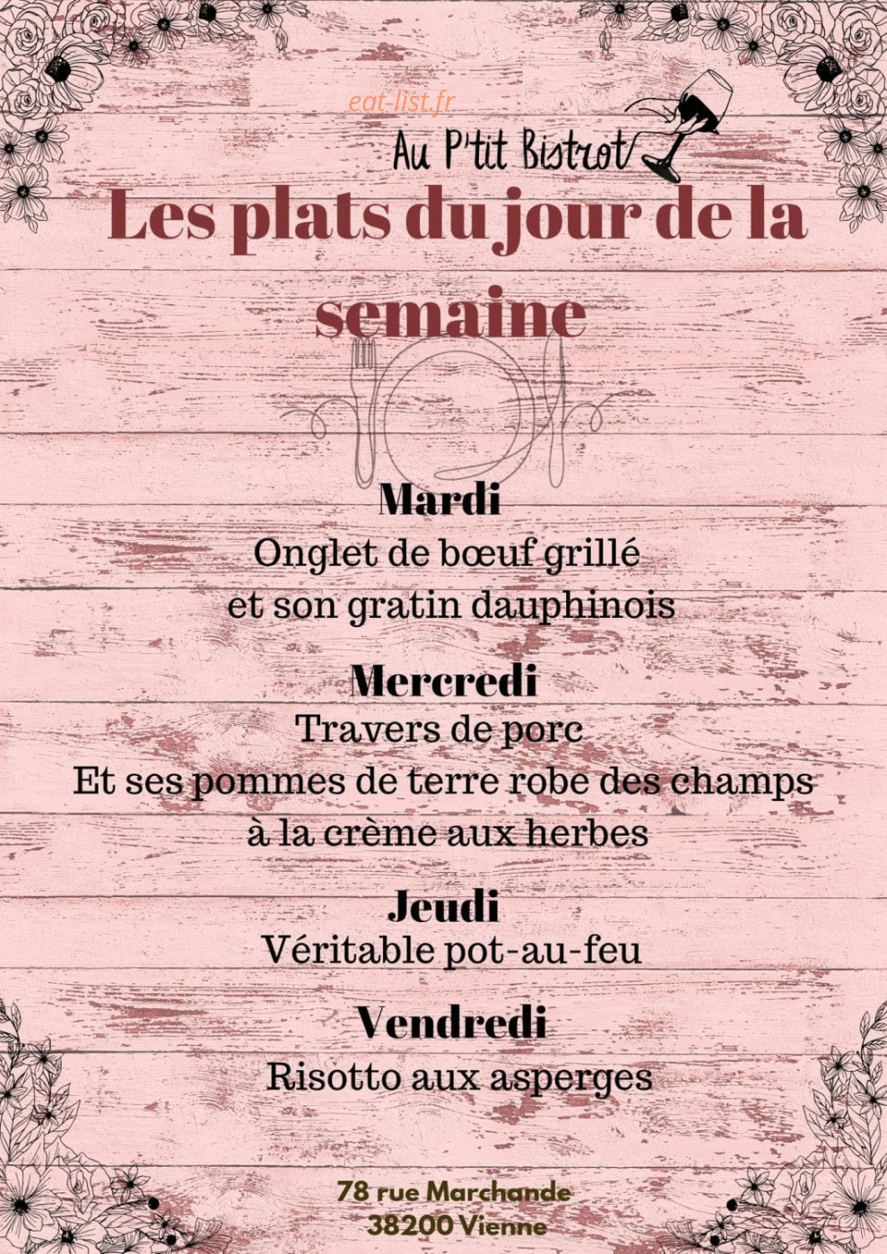 Le P'tit Bistrot — carte page 1