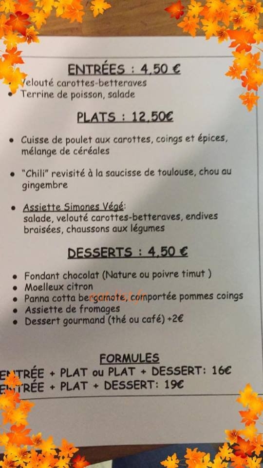 Le simone's cafe — carte page 1