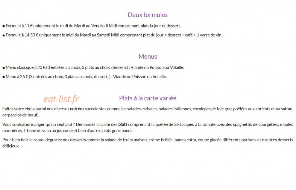Restaurant Le Provence — carte page 1