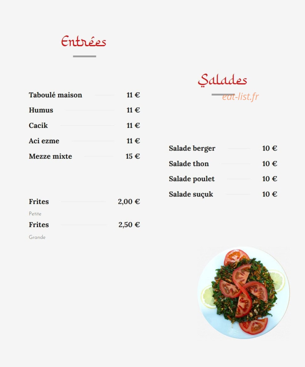 Bosphore Kebab - Tacos — carte page 1