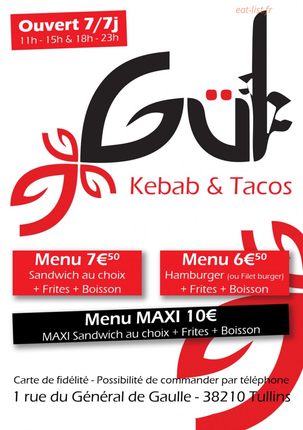 Gul Kebab Tullins — carte page 1