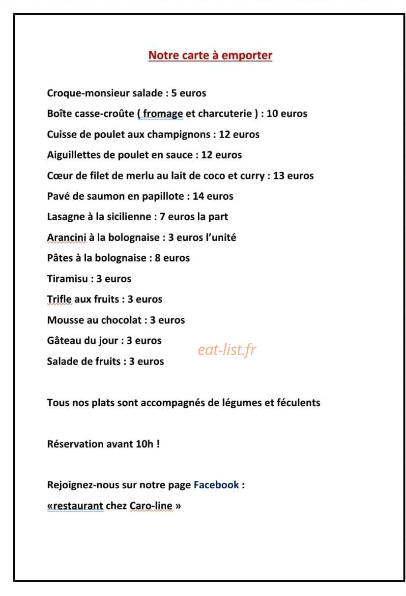Chez Caro-line — carte page 1